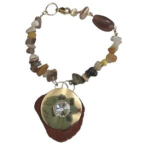 14K Gold Plated Compass Gemstone Suede Bracelet